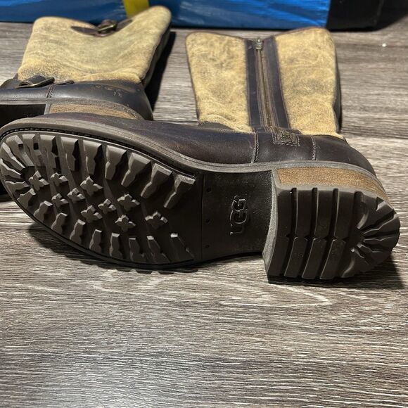 UGG Chancery Shearling Bomber Stout Black Leather Boots Womens Size 10 - Picture 13 of 13